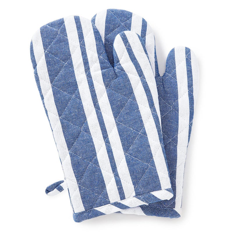 Encasa XO Long 12"x7" Oven Microwave Hand Gloves Mitts (2 pc Set) for Kitchen Cooking & Baking - Heat Resistant, Thick & Safe, Protection of Hands from Hot Utensils - Franca Blue Stripes - Image 2